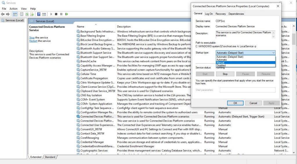 Connected Devices Platform Service - change to manual