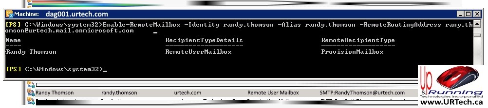 Exchange PowerShell to create Remote User Mailbox