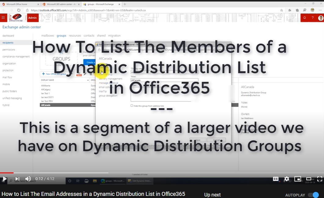 How to list the email addresses in a Dynamic Distribution List on Office365 Exchange