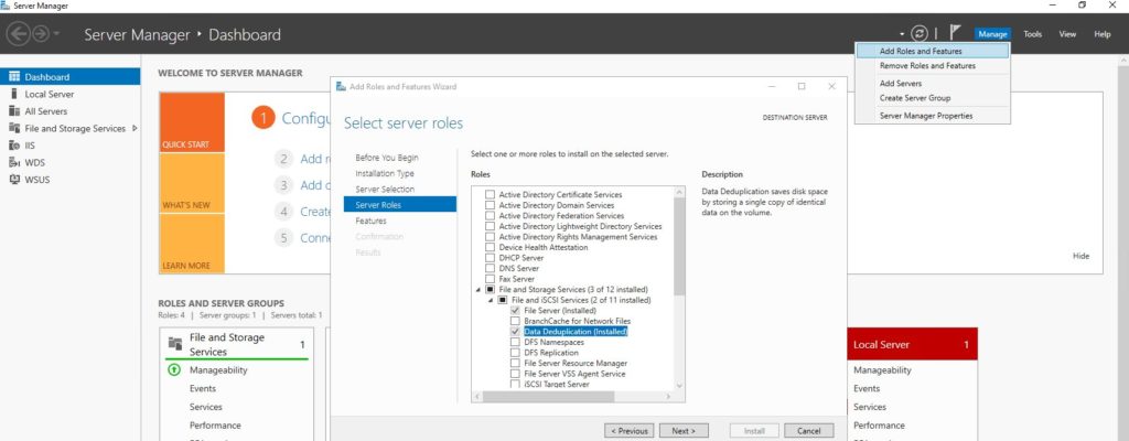 Install Data Deduplication Console Server 2016