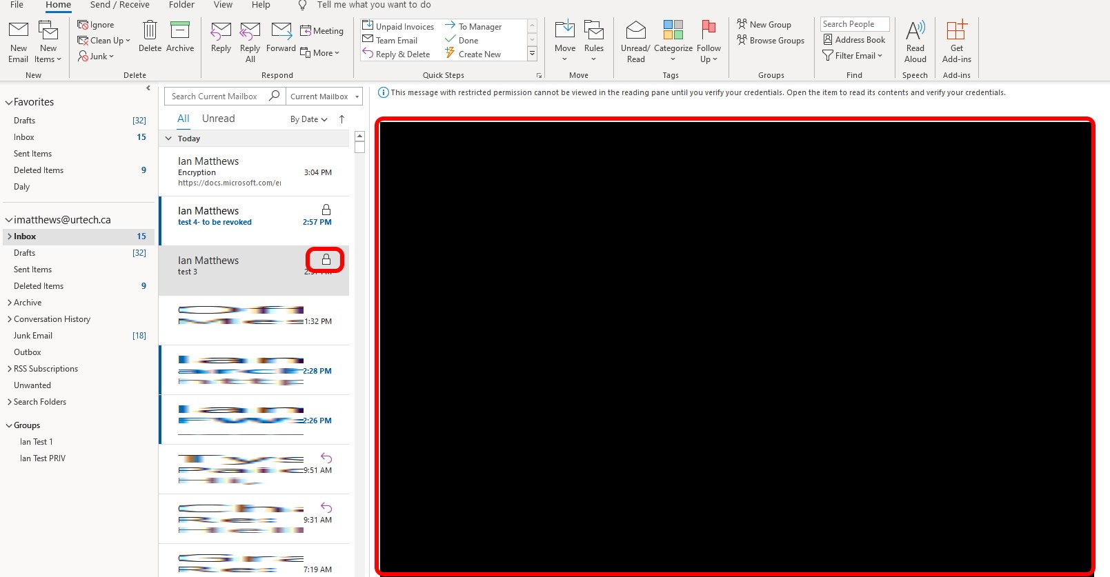 outlook DO NOT FORWARD creates black screen