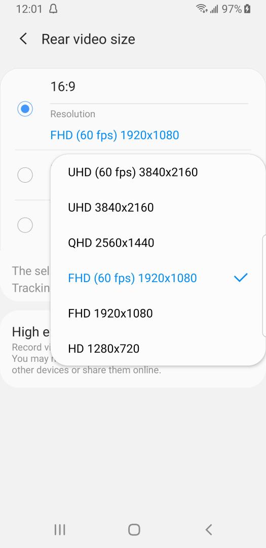 Samsung S9 S10 Video Recording Rates