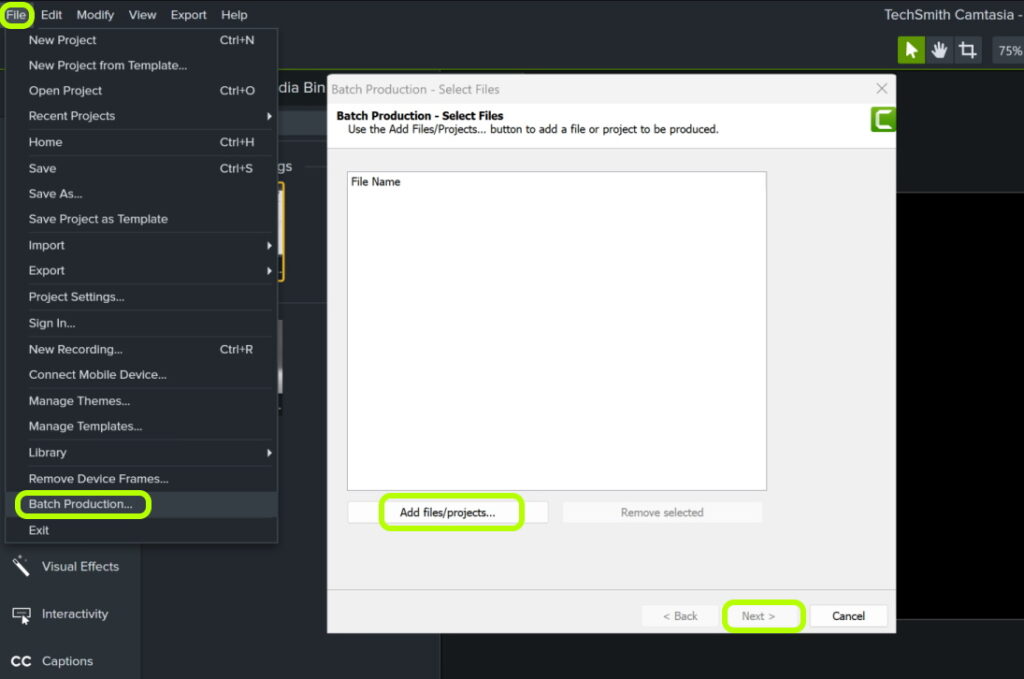 use batch production to reduce camtasia crashes