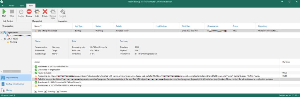 veeam error Cannot contact site at the specified URL access to the website has been blocked