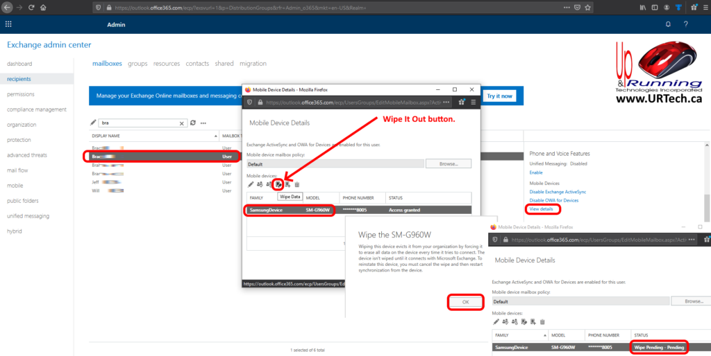 how to remotely wipe a cell phone using Exchange Online O365